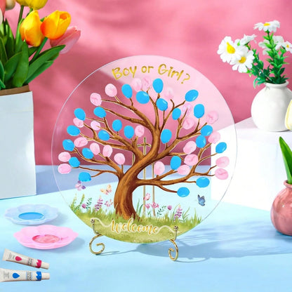 Gender Reveal Fingerprint Tree Boy Or Girl Party Ideas Baby Shower Guest Book Party Game Gender Reveal Party Supplies For Baby Shower He Or She Party Keepsake(Classic)