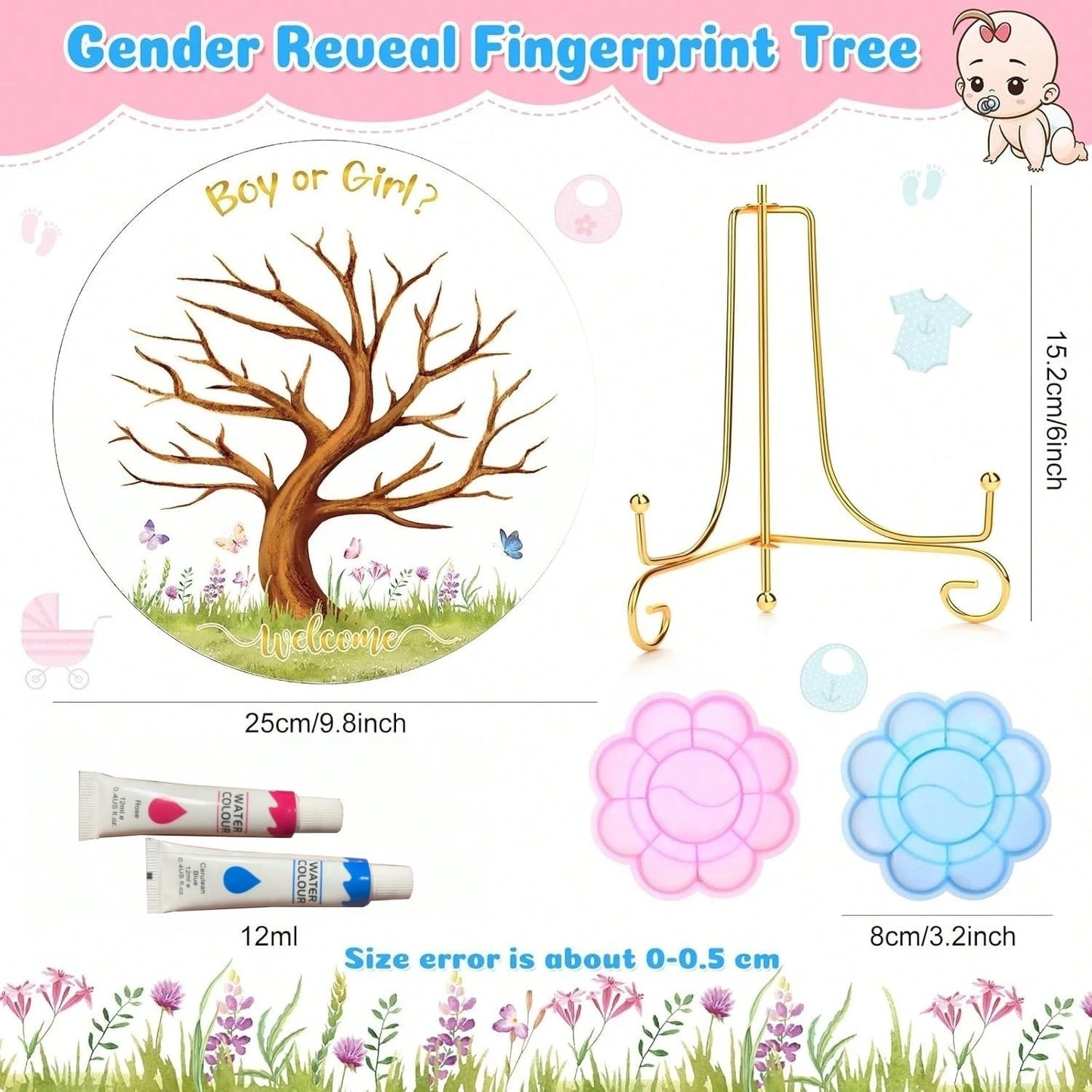 Gender Reveal Fingerprint Tree Boy Or Girl Party Ideas Baby Shower Guest Book Party Game Gender Reveal Party Supplies For Baby Shower He Or She Party Keepsake(Classic)