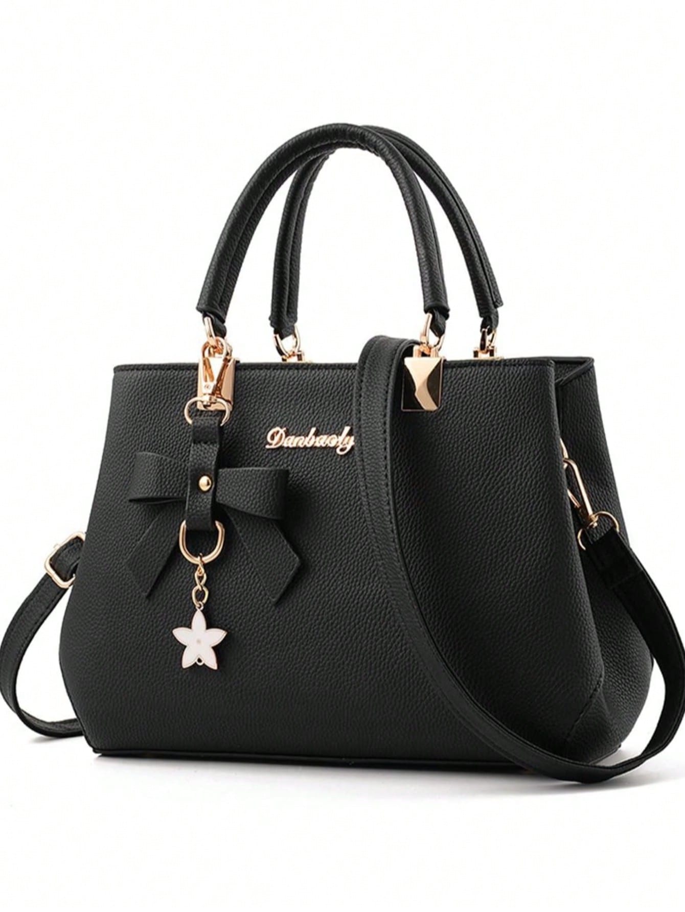 Generic Women Litchi Grain Leather Crossbody Bag, Adjustable Strap Lightweight Shoulder Purse, Casual Portable Handbag For Daily Shopping Travel