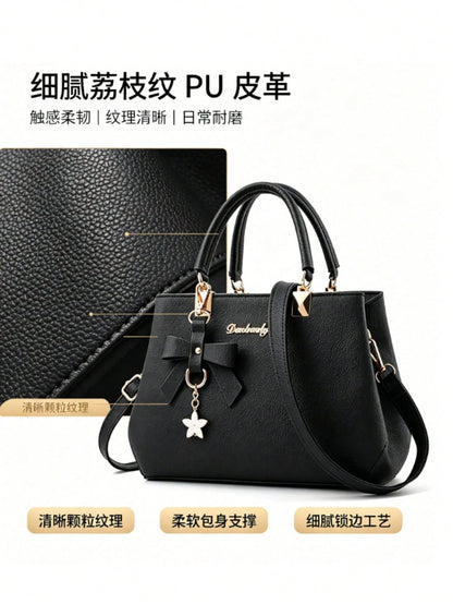 Generic Women Litchi Grain Leather Crossbody Bag, Adjustable Strap Lightweight Shoulder Purse, Casual Portable Handbag For Daily Shopping Travel