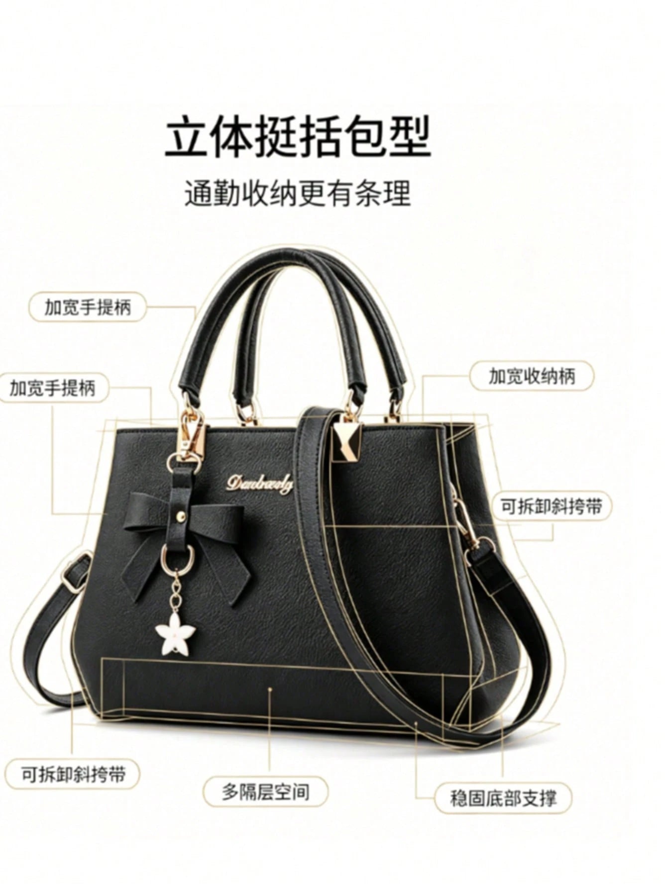 Generic Women Litchi Grain Leather Crossbody Bag, Adjustable Strap Lightweight Shoulder Purse, Casual Portable Handbag For Daily Shopping Travel