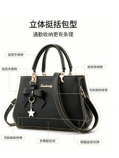 Generic Women Litchi Grain Leather Crossbody Bag, Adjustable Strap Lightweight Shoulder Purse, Casual Portable Handbag For Daily Shopping Travel