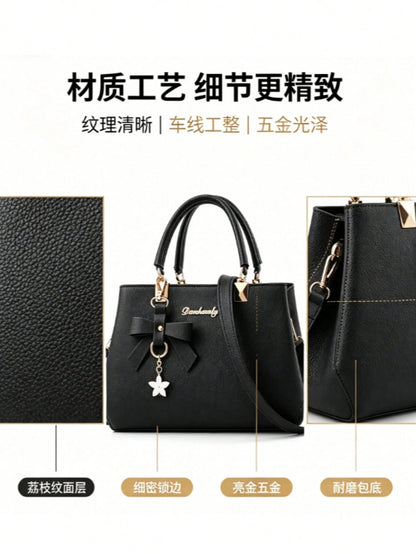 Generic Women Litchi Grain Leather Crossbody Bag, Adjustable Strap Lightweight Shoulder Purse, Casual Portable Handbag For Daily Shopping Travel