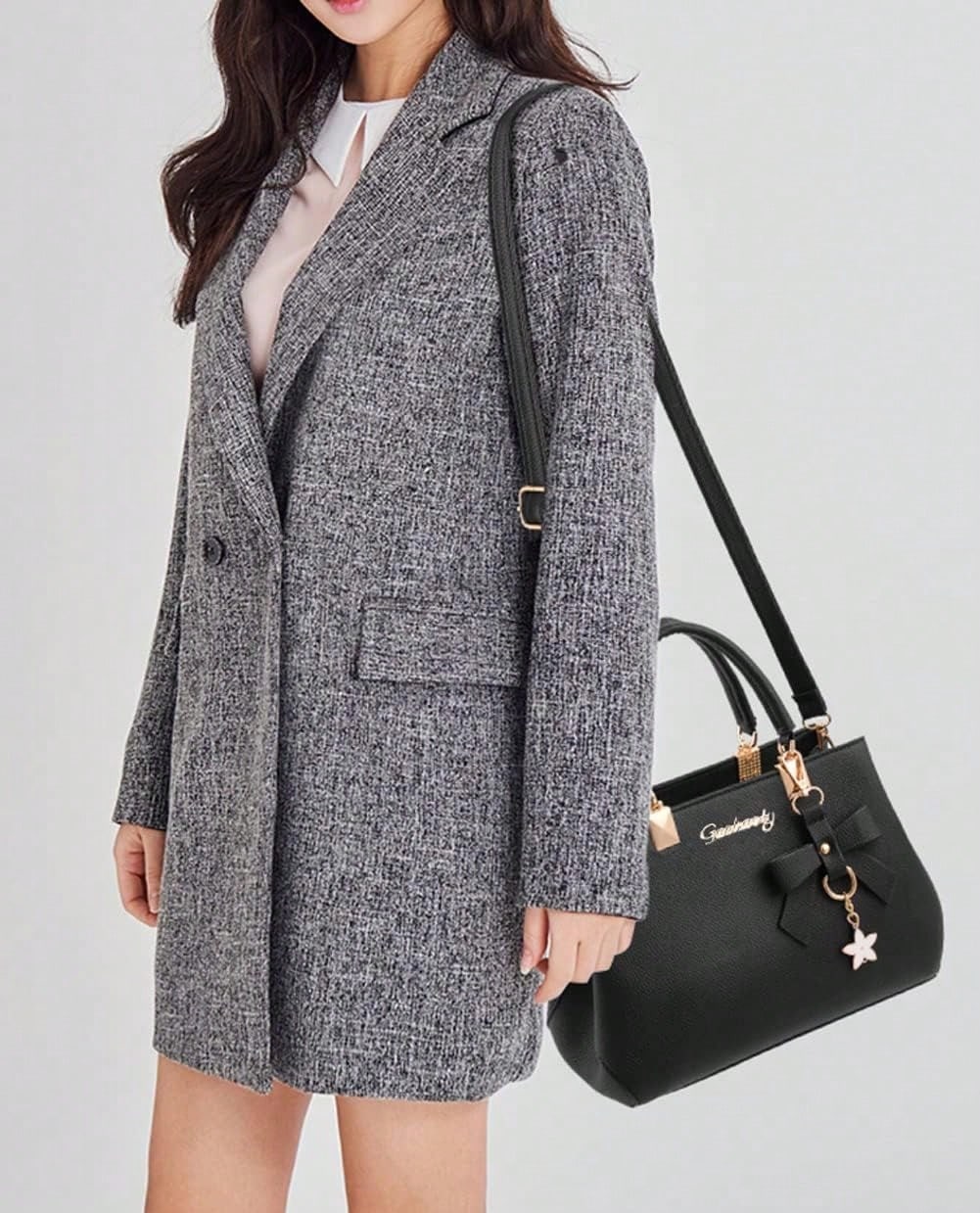 Generic Women Litchi Grain Leather Crossbody Bag, Adjustable Strap Lightweight Shoulder Purse, Casual Portable Handbag For Daily Shopping Travel