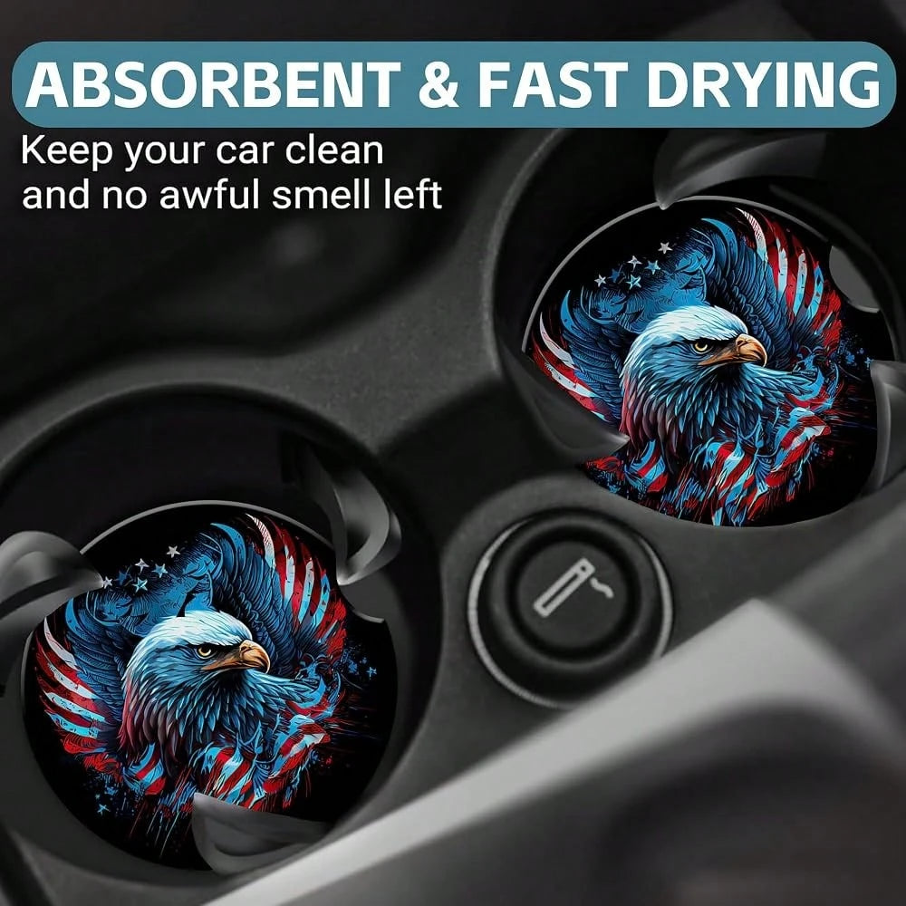 Geometric Pattern Car Cup Holder Coaster,Car Coasters For Cup Holder,2 Pack Abstract Grunge Element Anti-Slip Absorbent Ceramic Car Cup