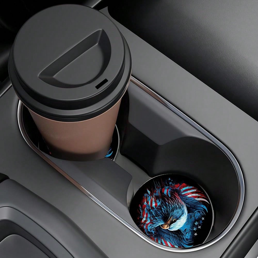 Geometric Pattern Car Cup Holder Coaster,Car Coasters For Cup Holder,2 Pack Abstract Grunge Element Anti-Slip Absorbent Ceramic Car Cup
