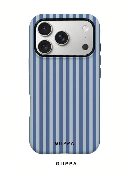 GIIPPA 1pc Foggy Blue Striped Pattern Design, Phone 17 Pro Max Phone Case, Compatible With Phone 16 Pro Max, 15 Pro Max, 14 Pro Max, Korean-Style High-End Fashionable And Fun Phone Case, Compatible Wi