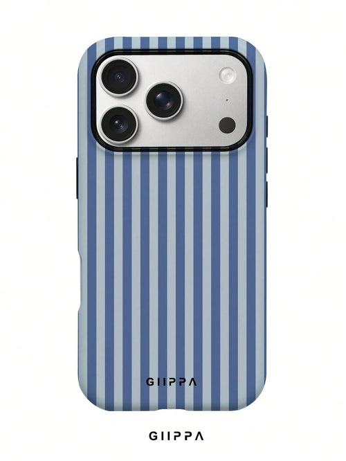 GIIPPA 1pc Foggy Blue Striped Pattern Design, Phone 17 Pro Max Phone Case, Compatible With Phone 16 Pro Max, 15 Pro Max, 14 Pro Max, Korean-Style High-End Fashionable And Fun Phone Case, Compatible Wi