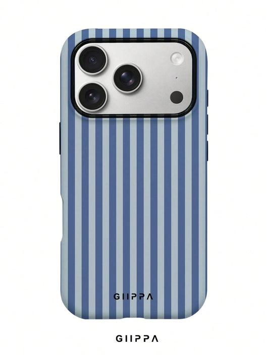 GIIPPA 1pc Foggy Blue Striped Pattern Design, Phone 17 Pro Max Phone Case, Compatible With Phone 16 Pro Max, 15 Pro Max, 14 Pro Max, Korean-Style High-End Fashionable And Fun Phone Case, Compatible Wi