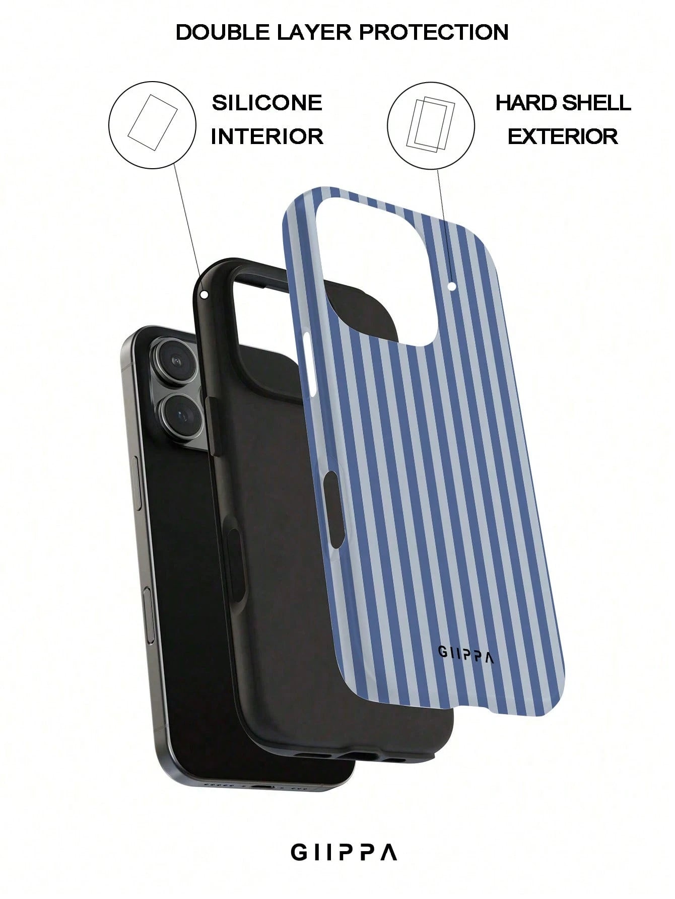 GIIPPA 1pc Foggy Blue Striped Pattern Design, Phone 17 Pro Max Phone Case, Compatible With Phone 16 Pro Max, 15 Pro Max, 14 Pro Max, Korean-Style High-End Fashionable And Fun Phone Case, Compatible Wi