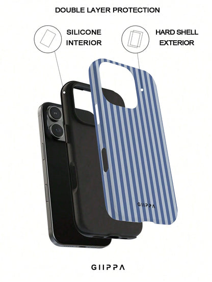 GIIPPA 1pc Foggy Blue Striped Pattern Design, Phone 17 Pro Max Phone Case, Compatible With Phone 16 Pro Max, 15 Pro Max, 14 Pro Max, Korean-Style High-End Fashionable And Fun Phone Case, Compatible Wi