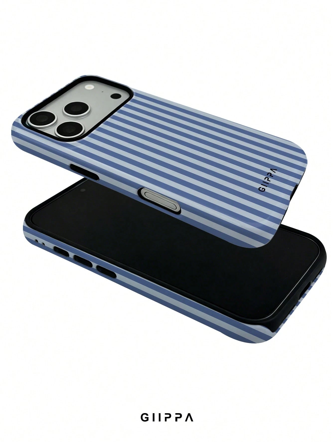 GIIPPA 1pc Foggy Blue Striped Pattern Design, Phone 17 Pro Max Phone Case, Compatible With Phone 16 Pro Max, 15 Pro Max, 14 Pro Max, Korean-Style High-End Fashionable And Fun Phone Case, Compatible Wi