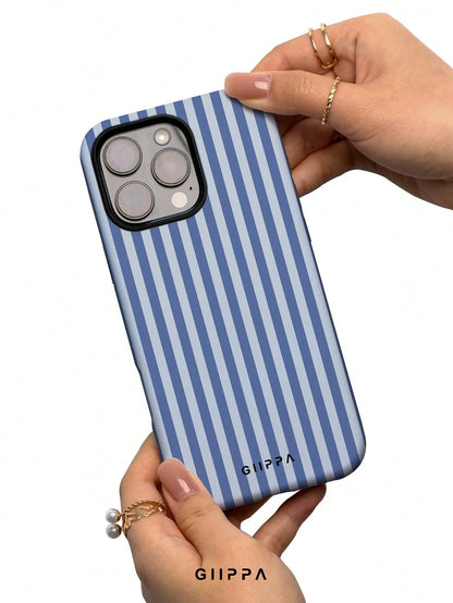 GIIPPA 1pc Foggy Blue Striped Pattern Design, Phone 17 Pro Max Phone Case, Compatible With Phone 16 Pro Max, 15 Pro Max, 14 Pro Max, Korean-Style High-End Fashionable And Fun Phone Case, Compatible Wi