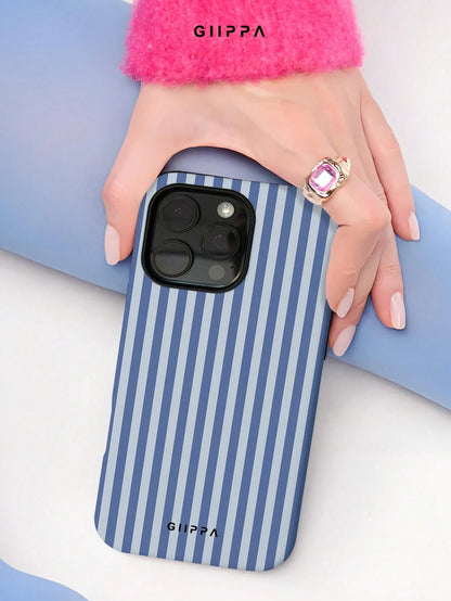 GIIPPA 1pc Foggy Blue Striped Pattern Design, Phone 17 Pro Max Phone Case, Compatible With Phone 16 Pro Max, 15 Pro Max, 14 Pro Max, Korean-Style High-End Fashionable And Fun Phone Case, Compatible Wi