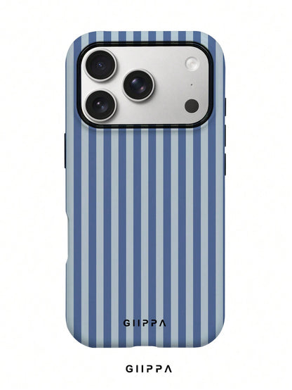 GIIPPA 1pc Foggy Blue Striped Pattern Design, Phone 17 Pro Max Phone Case, Compatible With Phone 16 Pro Max, 15 Pro Max, 14 Pro Max, Korean-Style High-End Fashionable And Fun Phone Case, Compatible Wi