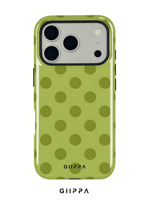 GIIPPA 1pc Fresh Avocado Green Polka Dot Full Print Design Phone Case, Compatible With Phone 17 Pro Max, 16 Pro Max, 15 Pro Max, 14 Pro Max, 11/12/13/14/15/16 Pro Max Plus, Korean Style High-End Fashi