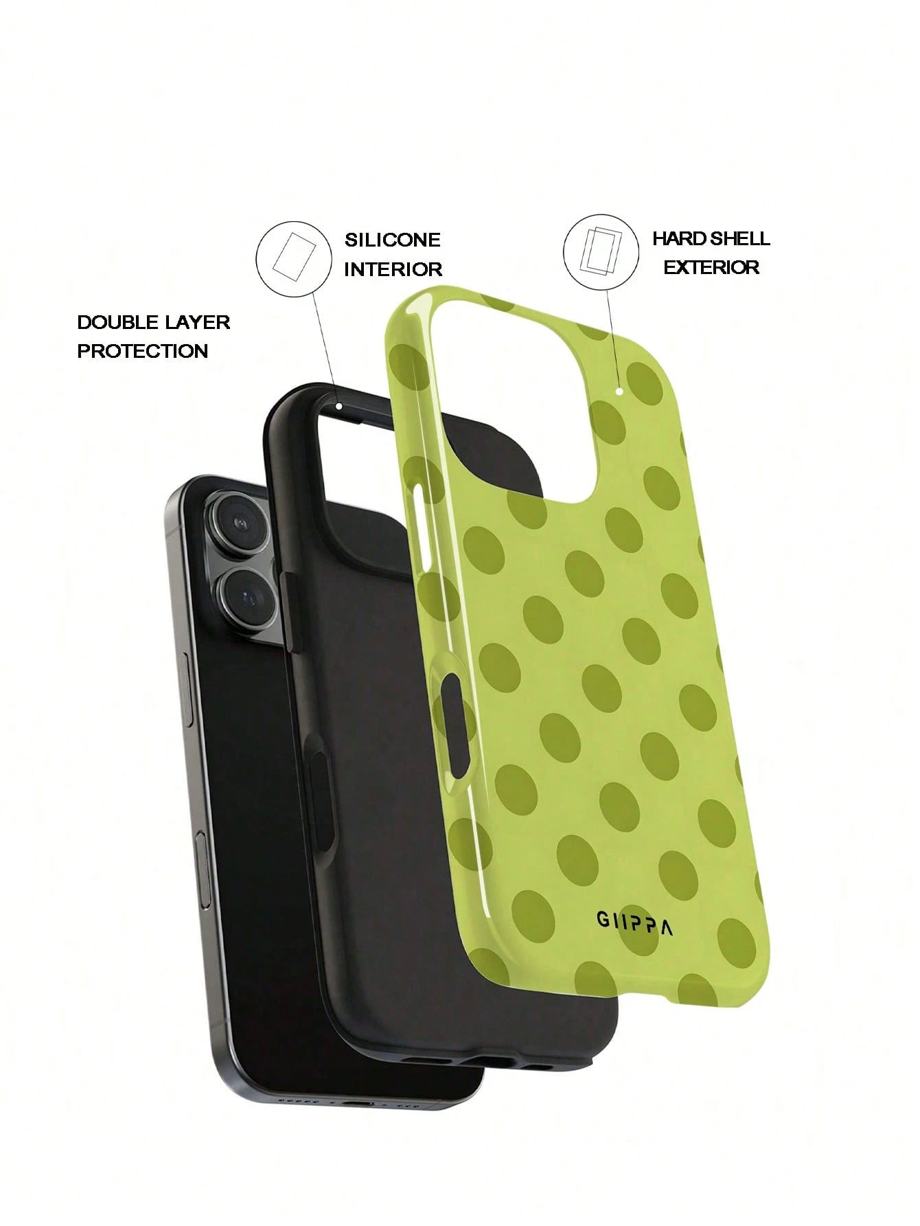 GIIPPA 1pc Fresh Avocado Green Polka Dot Full Print Design Phone Case, Compatible With Phone 17 Pro Max, 16 Pro Max, 15 Pro Max, 14 Pro Max, 11/12/13/14/15/16 Pro Max Plus, Korean Style High-End Fashi