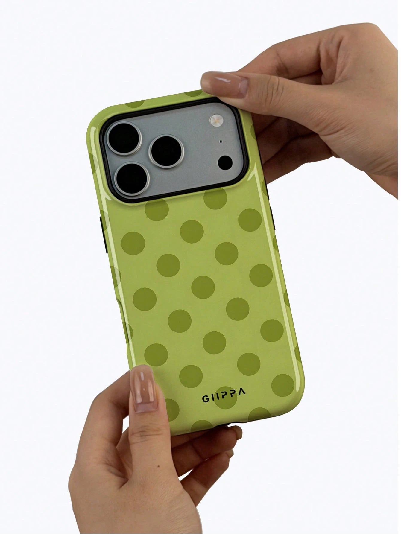 GIIPPA 1pc Fresh Avocado Green Polka Dot Full Print Design Phone Case, Compatible With Phone 17 Pro Max, 16 Pro Max, 15 Pro Max, 14 Pro Max, 11/12/13/14/15/16 Pro Max Plus, Korean Style High-End Fashi