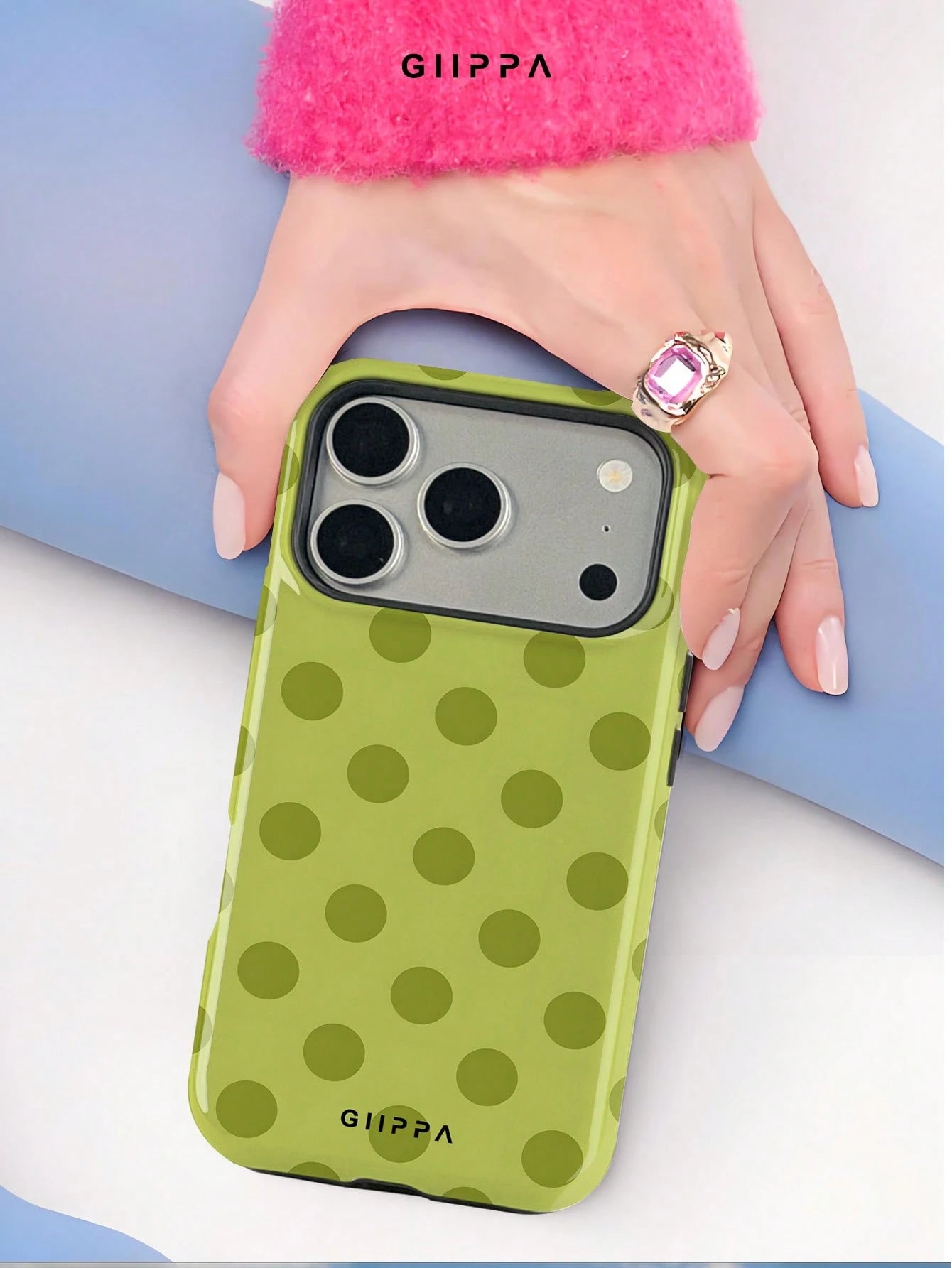 GIIPPA 1pc Fresh Avocado Green Polka Dot Full Print Design Phone Case, Compatible With Phone 17 Pro Max, 16 Pro Max, 15 Pro Max, 14 Pro Max, 11/12/13/14/15/16 Pro Max Plus, Korean Style High-End Fashi