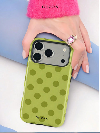 GIIPPA 1pc Fresh Avocado Green Polka Dot Full Print Design Phone Case, Compatible With Phone 17 Pro Max, 16 Pro Max, 15 Pro Max, 14 Pro Max, 11/12/13/14/15/16 Pro Max Plus, Korean Style High-End Fashi