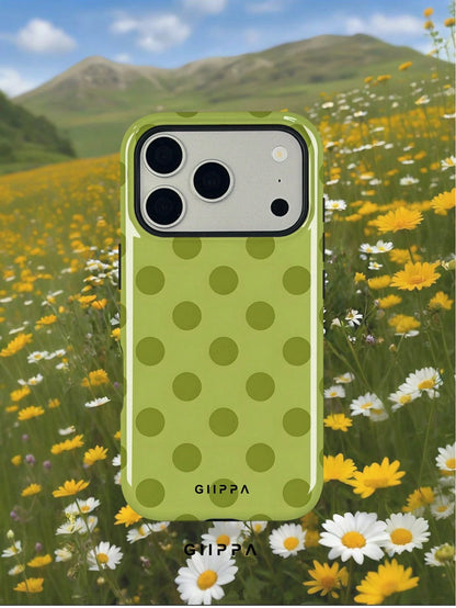 GIIPPA 1pc Fresh Avocado Green Polka Dot Full Print Design Phone Case, Compatible With Phone 17 Pro Max, 16 Pro Max, 15 Pro Max, 14 Pro Max, 11/12/13/14/15/16 Pro Max Plus, Korean Style High-End Fashi