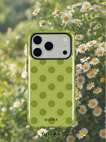 GIIPPA 1pc Fresh Avocado Green Polka Dot Full Print Design Phone Case, Compatible With Phone 17 Pro Max, 16 Pro Max, 15 Pro Max, 14 Pro Max, 11/12/13/14/15/16 Pro Max Plus, Korean Style High-End Fashi