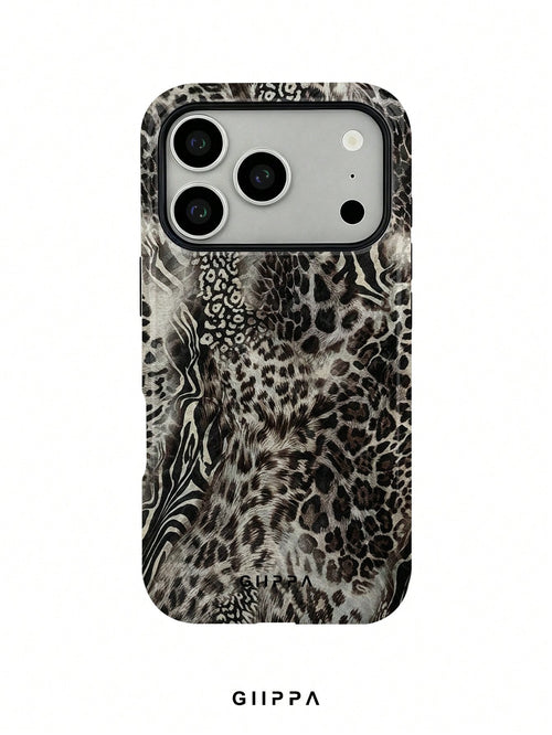GIIPPA 1pc Grey Leopard, Zebra, Tiger Print Patchwork Design Phone Case, Compatible With Phone 17 Pro Max, 16 Pro Max, 15 Pro Max, 14 Pro Max, 11/12/13/14/15/75 Pro Max Plus, Korean High-End Fashion F
