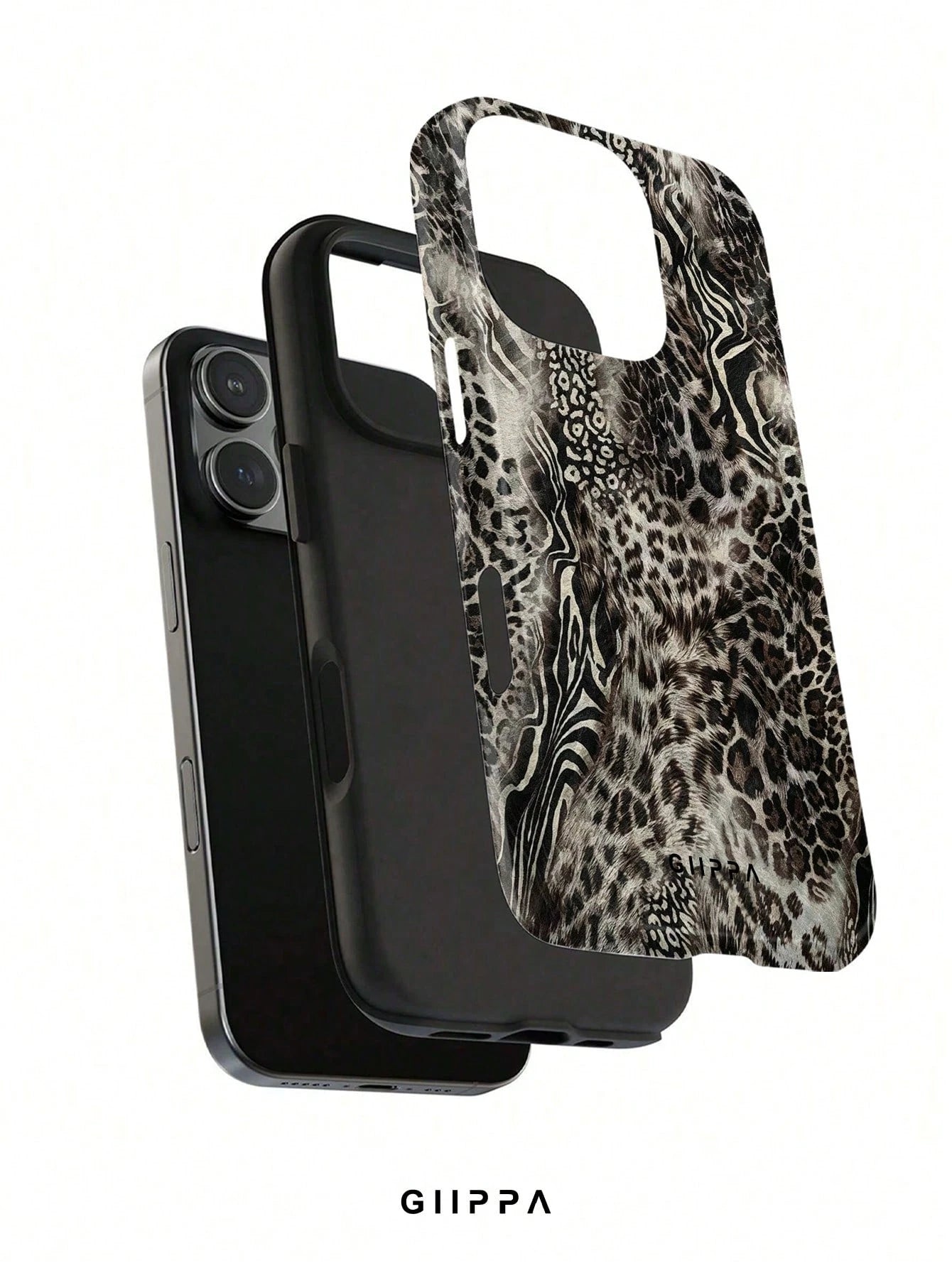 GIIPPA 1pc Grey Leopard, Zebra, Tiger Print Patchwork Design Phone Case, Compatible With Phone 17 Pro Max, 16 Pro Max, 15 Pro Max, 14 Pro Max, 11/12/13/14/15/75 Pro Max Plus, Korean High-End Fashion F