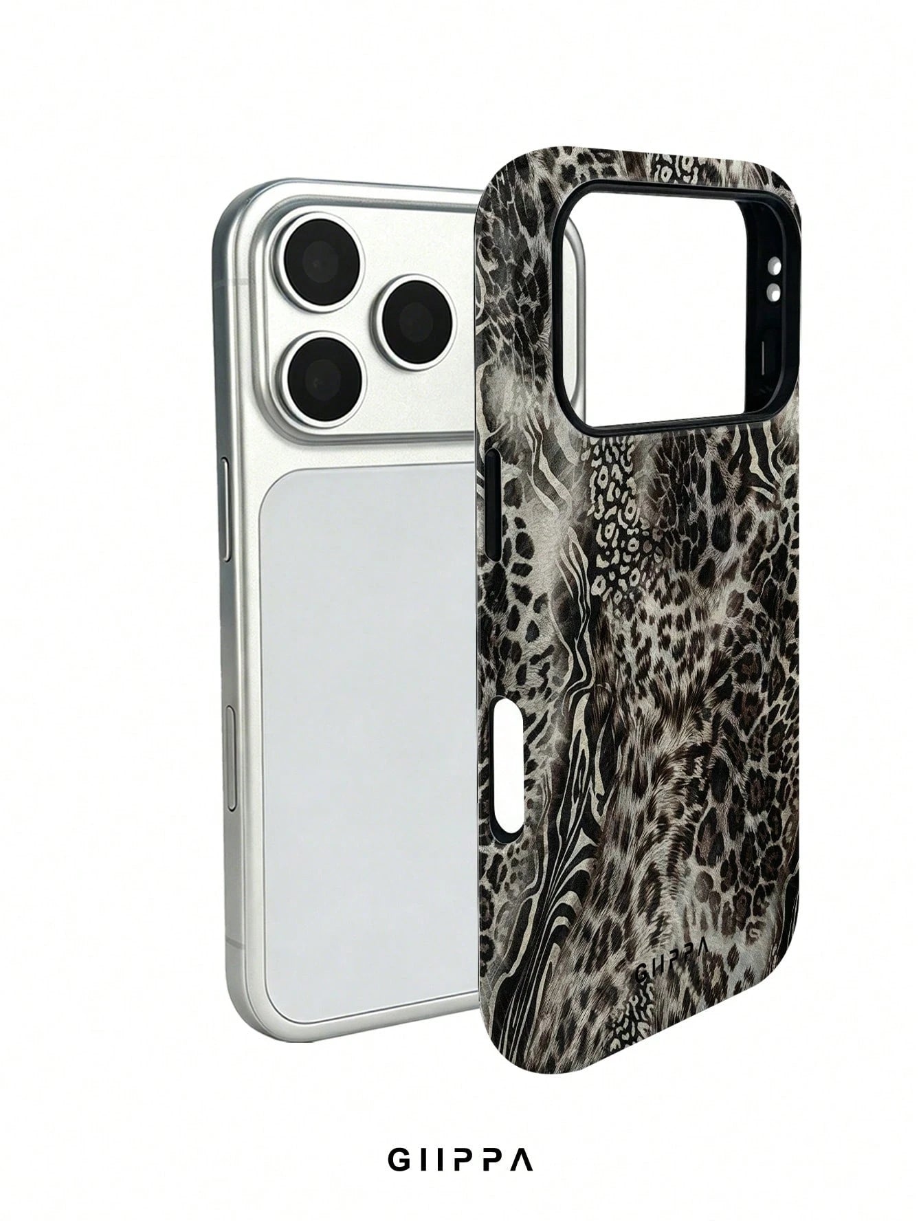 GIIPPA 1pc Grey Leopard, Zebra, Tiger Print Patchwork Design Phone Case, Compatible With Phone 17 Pro Max, 16 Pro Max, 15 Pro Max, 14 Pro Max, 11/12/13/14/15/75 Pro Max Plus, Korean High-End Fashion F