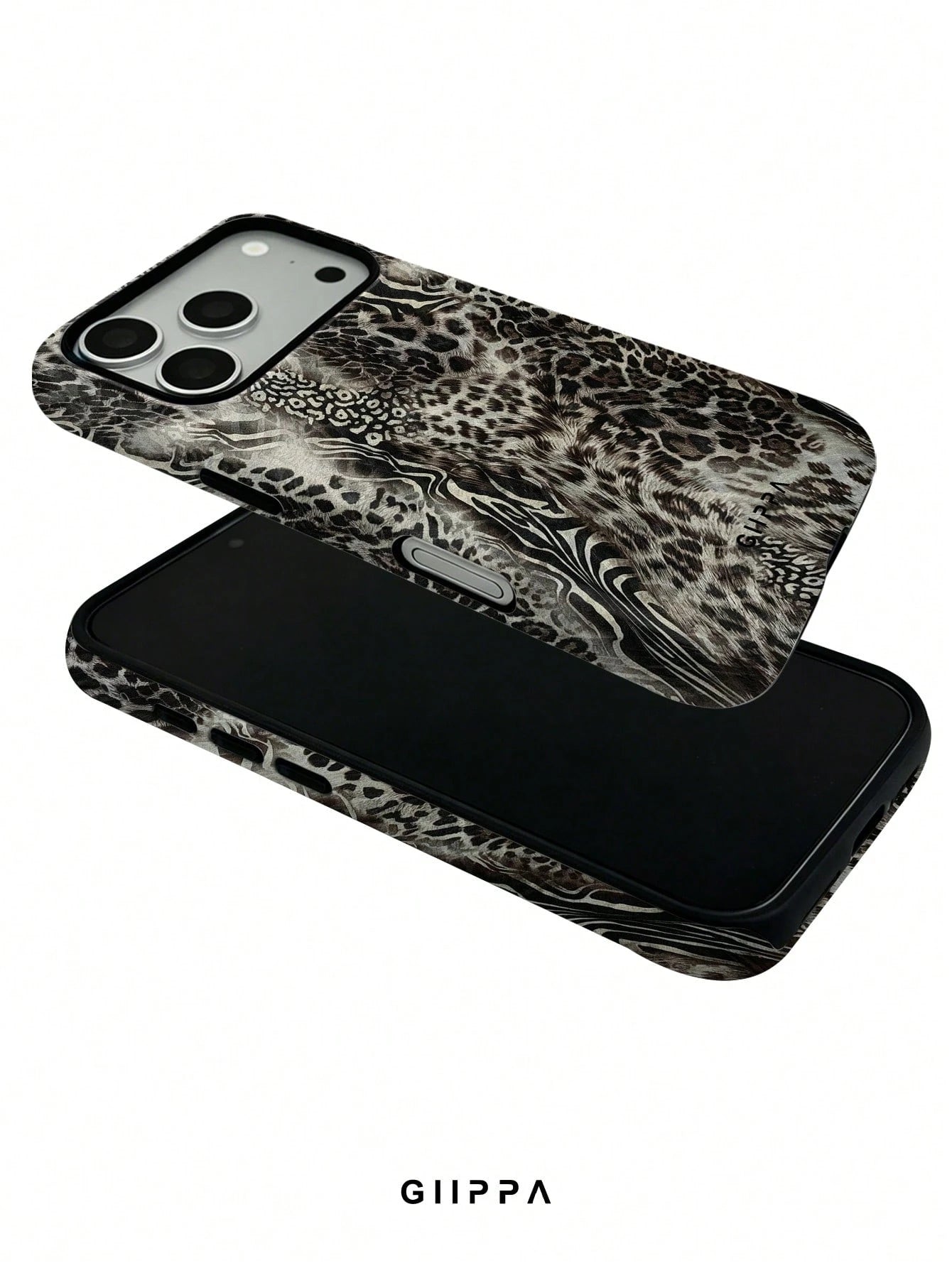 GIIPPA 1pc Grey Leopard, Zebra, Tiger Print Patchwork Design Phone Case, Compatible With Phone 17 Pro Max, 16 Pro Max, 15 Pro Max, 14 Pro Max, 11/12/13/14/15/75 Pro Max Plus, Korean High-End Fashion F