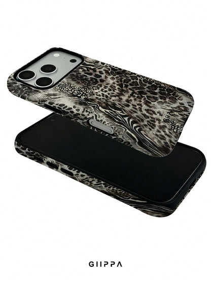 GIIPPA 1pc Grey Leopard, Zebra, Tiger Print Patchwork Design Phone Case, Compatible With Phone 17 Pro Max, 16 Pro Max, 15 Pro Max, 14 Pro Max, 11/12/13/14/15/75 Pro Max Plus, Korean High-End Fashion F