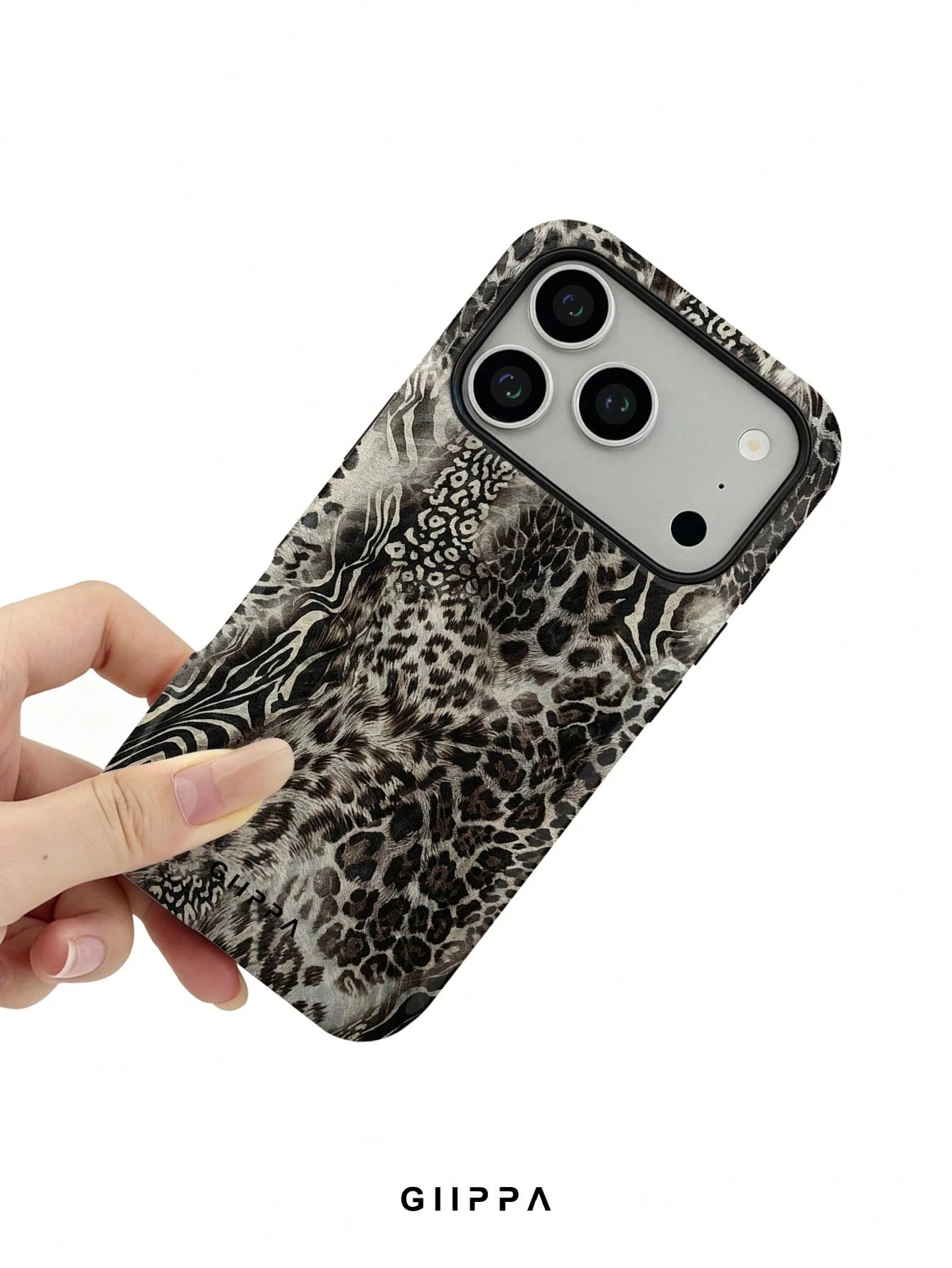 GIIPPA 1pc Grey Leopard, Zebra, Tiger Print Patchwork Design Phone Case, Compatible With Phone 17 Pro Max, 16 Pro Max, 15 Pro Max, 14 Pro Max, 11/12/13/14/15/75 Pro Max Plus, Korean High-End Fashion F