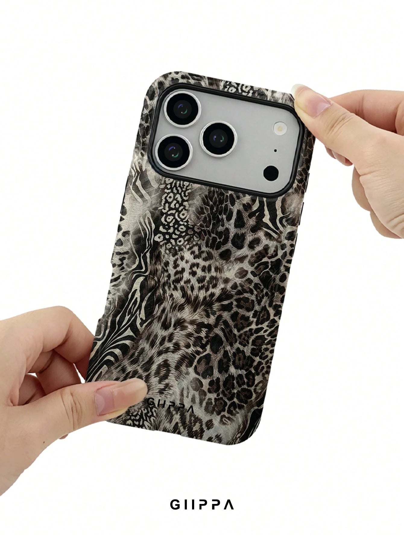 GIIPPA 1pc Grey Leopard, Zebra, Tiger Print Patchwork Design Phone Case, Compatible With Phone 17 Pro Max, 16 Pro Max, 15 Pro Max, 14 Pro Max, 11/12/13/14/15/75 Pro Max Plus, Korean High-End Fashion F