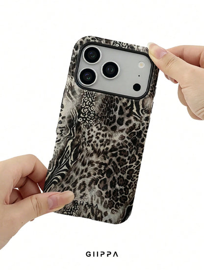 GIIPPA 1pc Grey Leopard, Zebra, Tiger Print Patchwork Design Phone Case, Compatible With Phone 17 Pro Max, 16 Pro Max, 15 Pro Max, 14 Pro Max, 11/12/13/14/15/75 Pro Max Plus, Korean High-End Fashion F