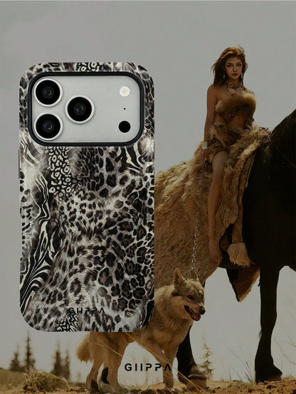 GIIPPA 1pc Grey Leopard, Zebra, Tiger Print Patchwork Design Phone Case, Compatible With Phone 17 Pro Max, 16 Pro Max, 15 Pro Max, 14 Pro Max, 11/12/13/14/15/75 Pro Max Plus, Korean High-End Fashion F