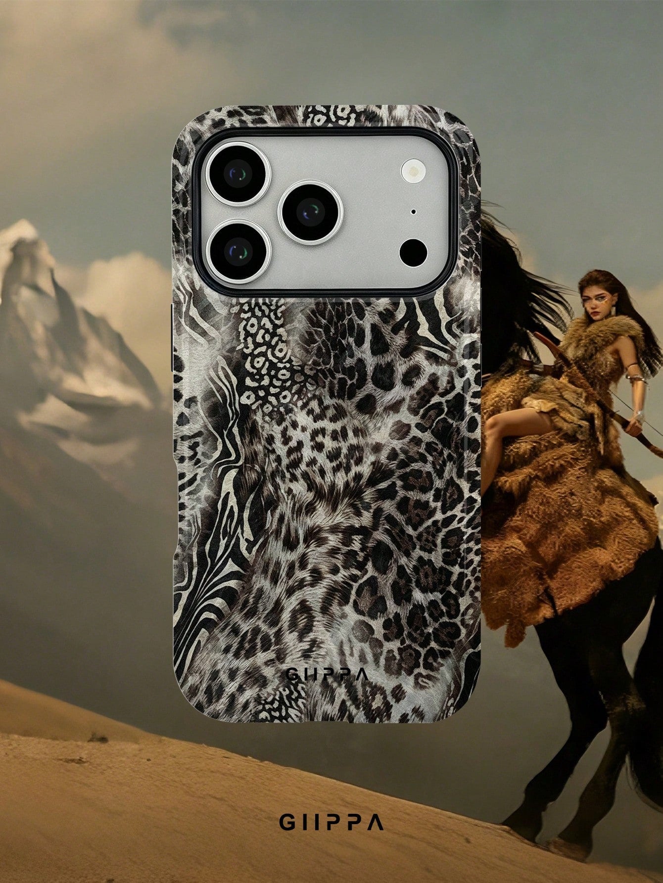 GIIPPA 1pc Grey Leopard, Zebra, Tiger Print Patchwork Design Phone Case, Compatible With Phone 17 Pro Max, 16 Pro Max, 15 Pro Max, 14 Pro Max, 11/12/13/14/15/75 Pro Max Plus, Korean High-End Fashion F