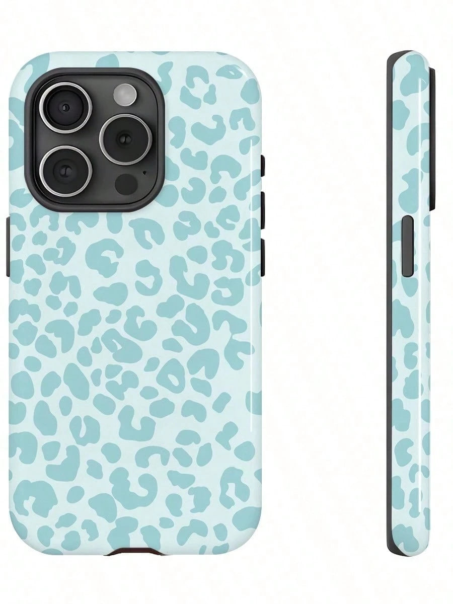 GIIPPA Blue Leopard Pattern Fashion Leopard Print 2-In-1 Anti-Fall Protective Phone Case, Compatible With IPhone 17, 16, 15, 14, 13, 12, 11, PRO MAX Spring Gift