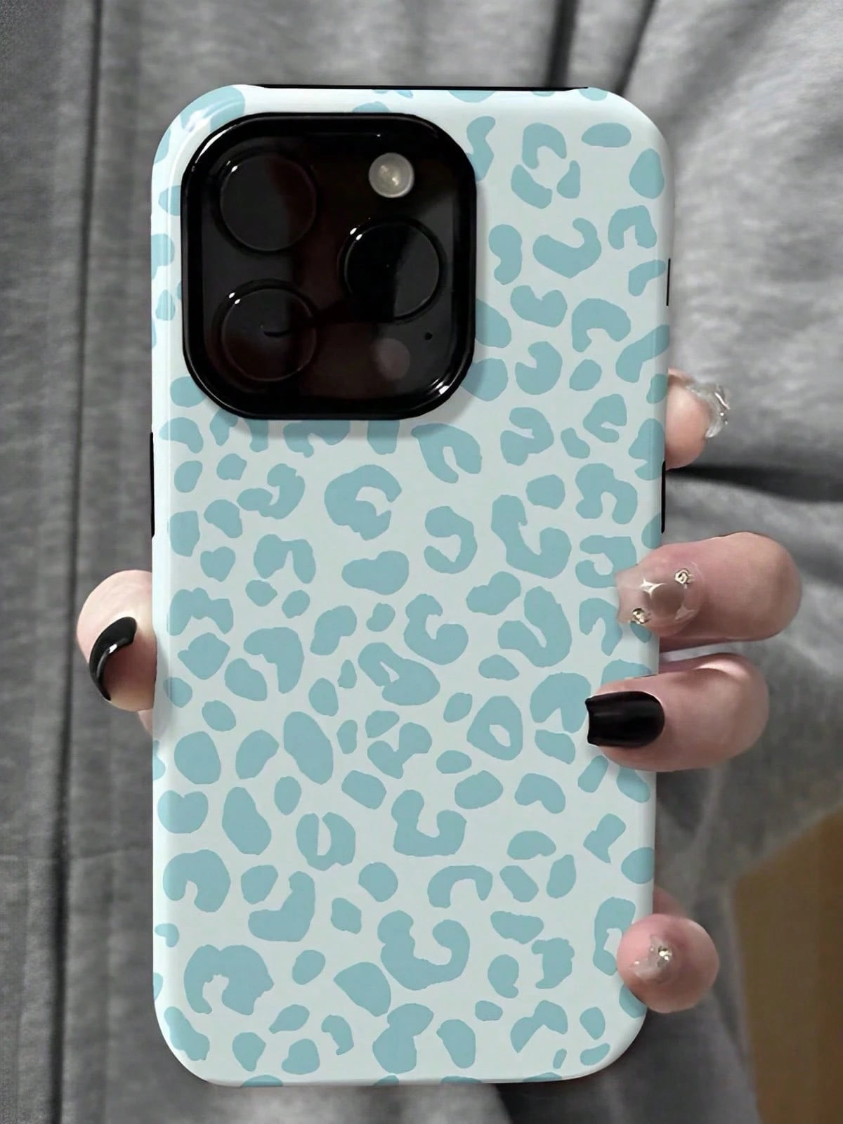 GIIPPA Blue Leopard Pattern Fashion Leopard Print 2-In-1 Anti-Fall Protective Phone Case, Compatible With IPhone 17, 16, 15, 14, 13, 12, 11, PRO MAX Spring Gift