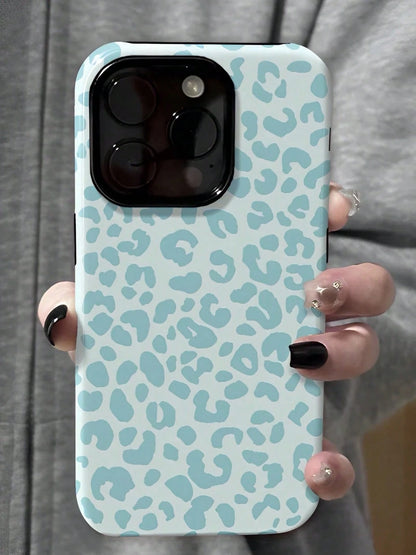 GIIPPA Blue Leopard Pattern Fashion Leopard Print 2-In-1 Anti-Fall Protective Phone Case, Compatible With IPhone 17, 16, 15, 14, 13, 12, 11, PRO MAX Spring Gift