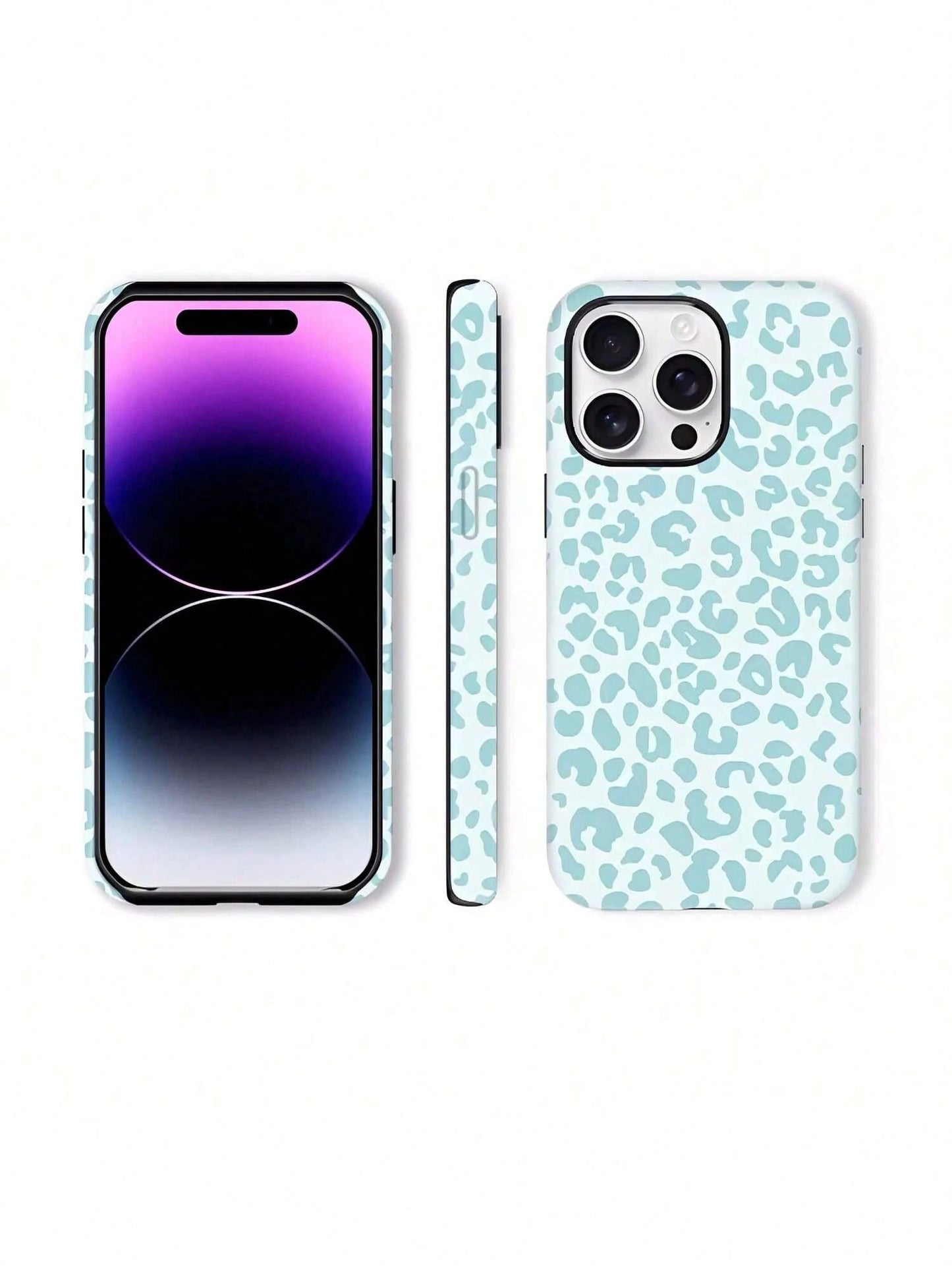 GIIPPA Blue Leopard Pattern Fashion Leopard Print 2-In-1 Anti-Fall Protective Phone Case, Compatible With IPhone 17, 16, 15, 14, 13, 12, 11, PRO MAX Spring Gift