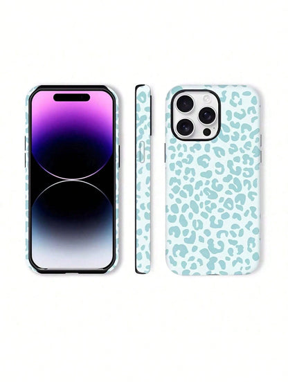 GIIPPA Blue Leopard Pattern Fashion Leopard Print 2-In-1 Anti-Fall Protective Phone Case, Compatible With IPhone 17, 16, 15, 14, 13, 12, 11, PRO MAX Spring Gift