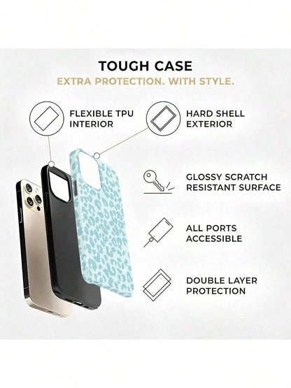 GIIPPA Blue Leopard Pattern Fashion Leopard Print 2-In-1 Anti-Fall Protective Phone Case, Compatible With IPhone 17, 16, 15, 14, 13, 12, 11, PRO MAX Spring Gift