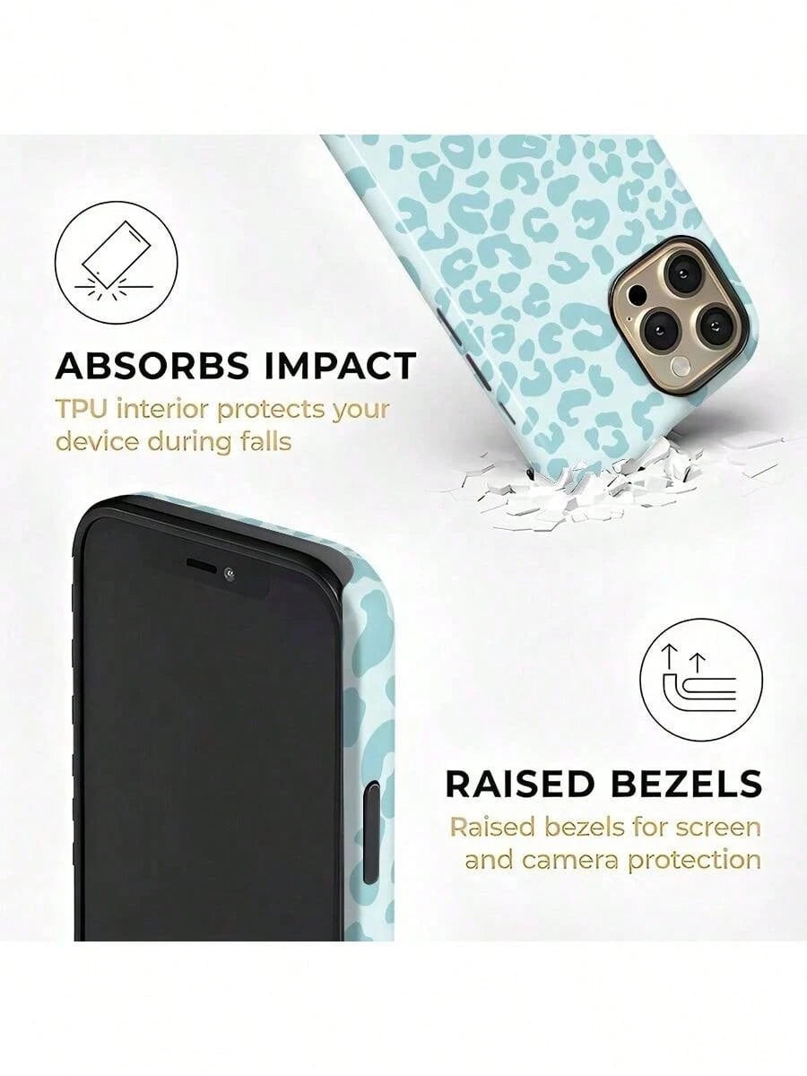 GIIPPA Blue Leopard Pattern Fashion Leopard Print 2-In-1 Anti-Fall Protective Phone Case, Compatible With IPhone 17, 16, 15, 14, 13, 12, 11, PRO MAX Spring Gift