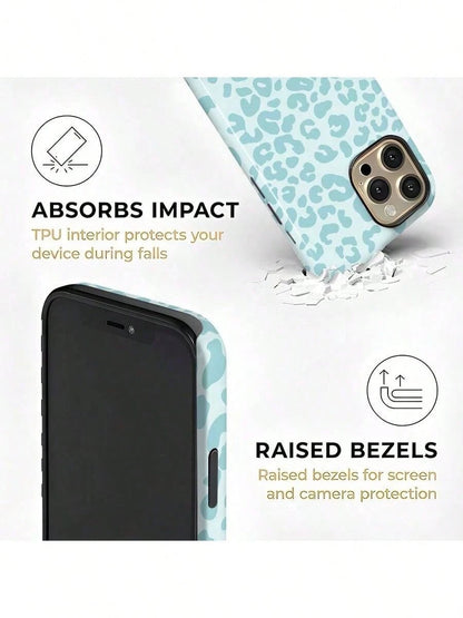 GIIPPA Blue Leopard Pattern Fashion Leopard Print 2-In-1 Anti-Fall Protective Phone Case, Compatible With IPhone 17, 16, 15, 14, 13, 12, 11, PRO MAX Spring Gift