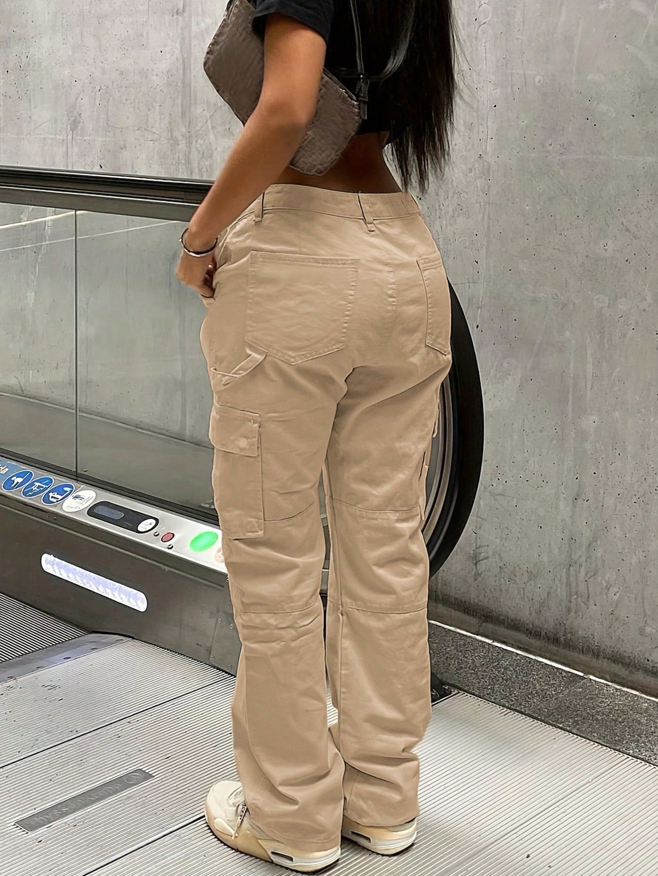GILIPUR Y2K Style Loose Straight Khaki Multi-Pocket Casual Retro Elegant Wide Leg Pants, Street Fashion Spring