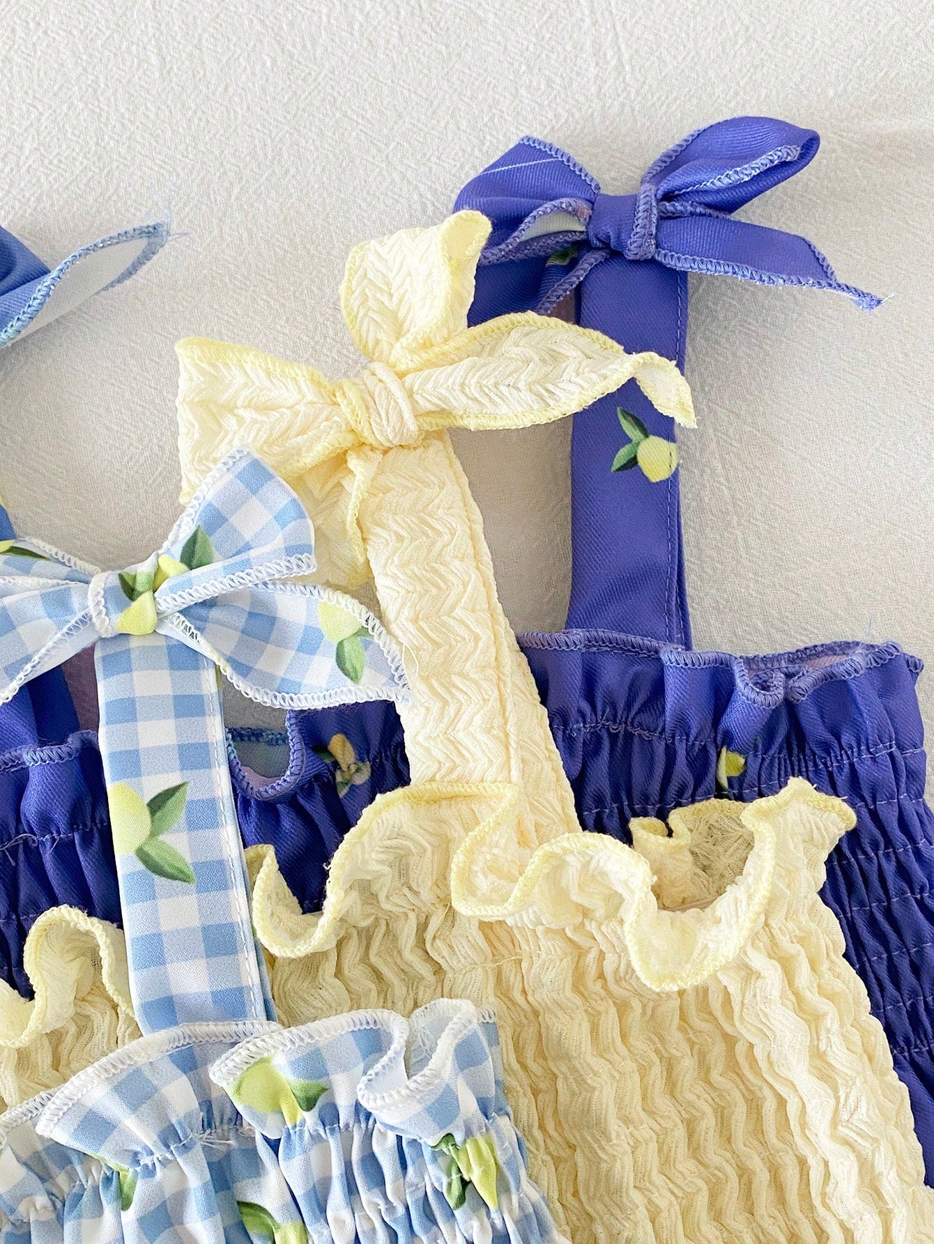 Girls' Sleeveless Pleated Lemon Butter Yellow Blue And White Midi Dress Casual Cute Fairy Sweet Princess Style Suitable For Vacation Holiday Summer