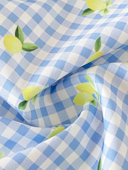 Girls' Sleeveless Pleated Lemon Butter Yellow Blue And White Midi Dress Casual Cute Fairy Sweet Princess Style Suitable For Vacation Holiday Summer