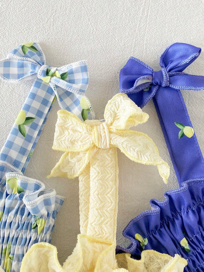 Girls' Sleeveless Pleated Lemon Butter Yellow Blue And White Midi Dress Casual Cute Fairy Sweet Princess Style Suitable For Vacation Holiday Summer
