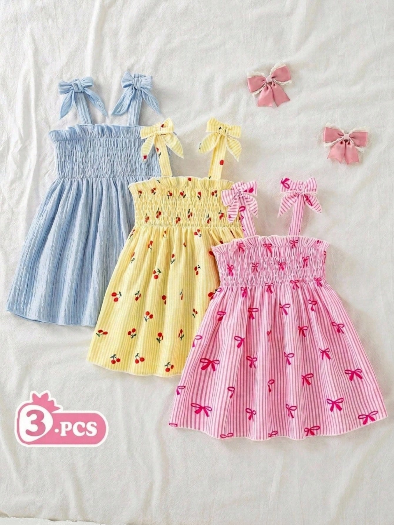 Girls' Sleeveless Pleated Lemon Butter Yellow Blue And White Midi Dress Casual Cute Fairy Sweet Princess Style Suitable For Vacation Holiday Summer