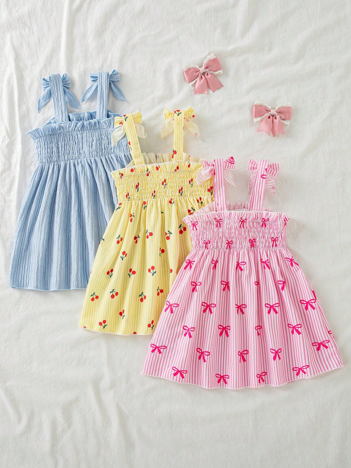 Girls' Sleeveless Pleated Lemon Butter Yellow Blue And White Midi Dress Casual Cute Fairy Sweet Princess Style Suitable For Vacation Holiday Summer